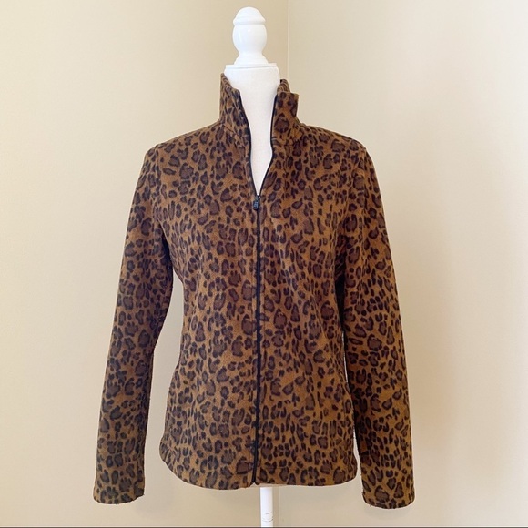 Lauren Ralph Lauren Fleece Zip Front Leopard Jacket - M - Picture 1 of 11